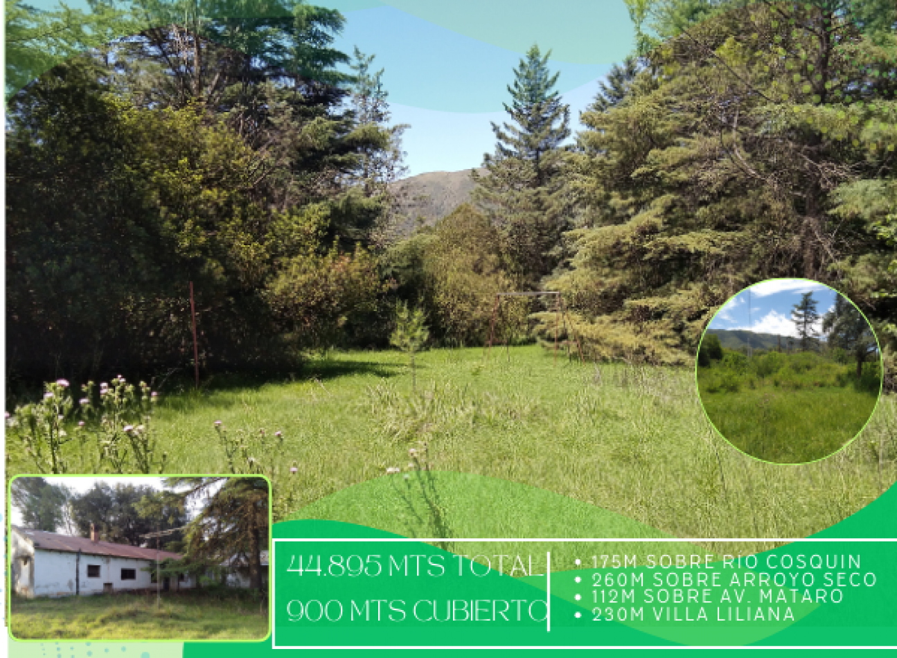 Vendo 4,5ha Sobre el Rio Cosquin, Ex quinta del Dr. Juan Bialet Masse